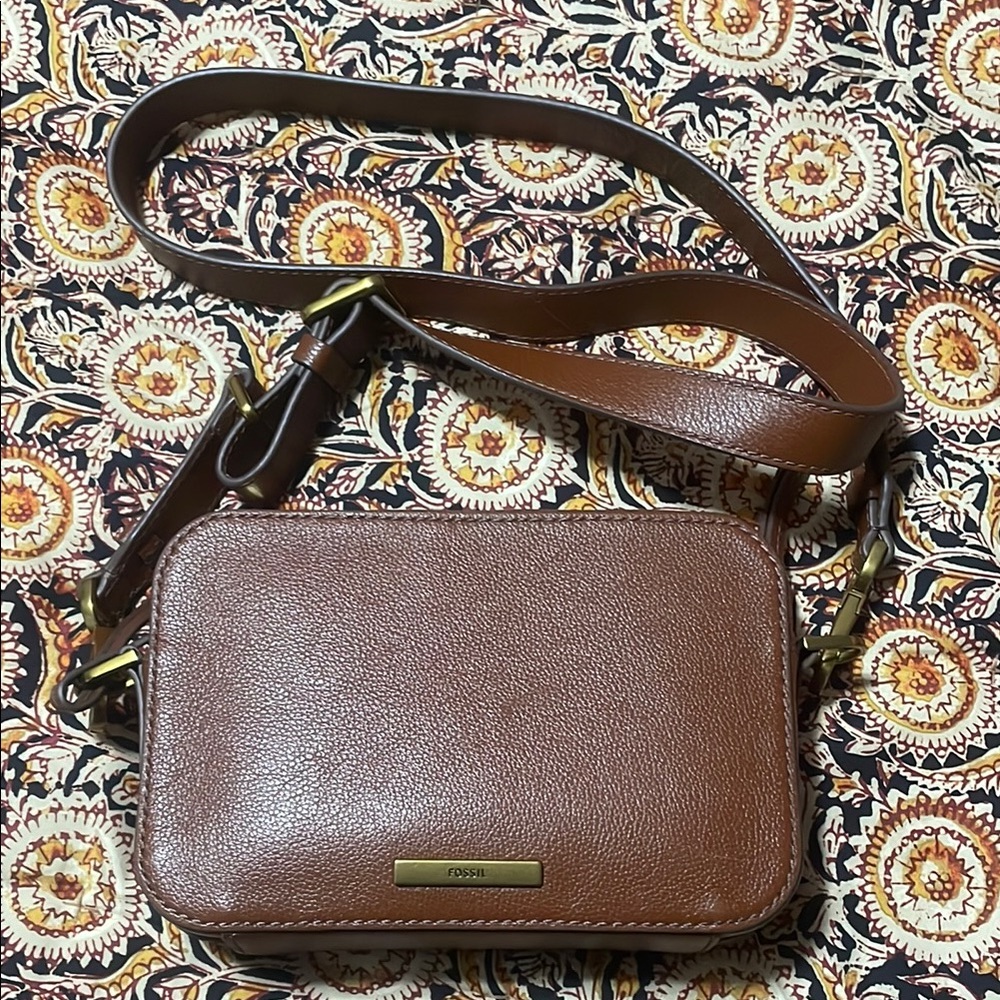 Fossil Tan Leather Crossbody Bag
